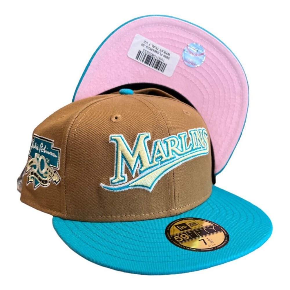 New Era Florida Marlins Khaki Pack Fitted Hat Jackie Robinson Side Patch